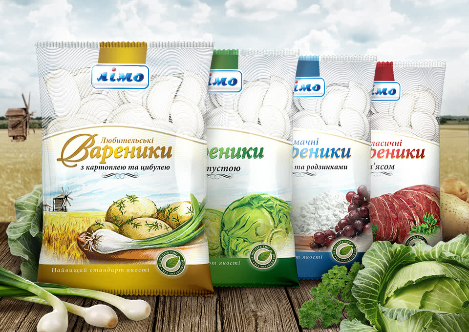 Дизайн упаковки для лінійки вареників від компанії Лімо