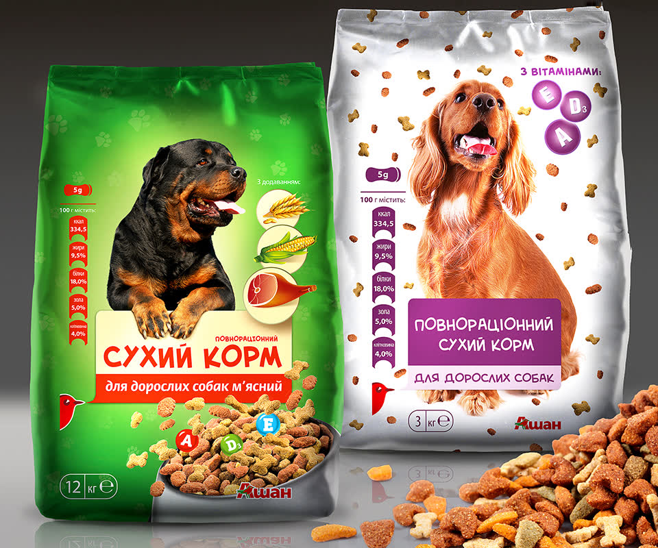 Дизайн продуктової лінійки собачого корму для мережі супермаркетів Ашан